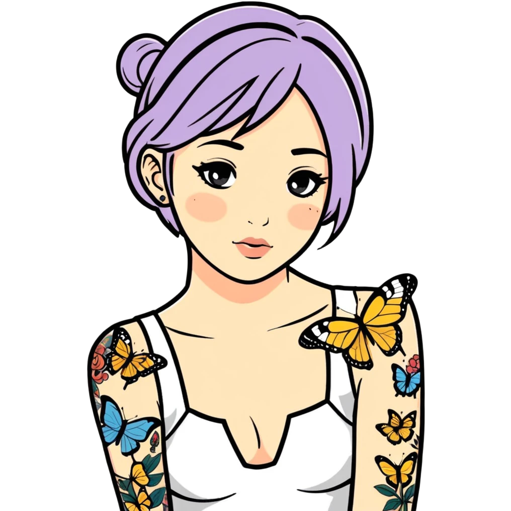  A girl with tattoos of butterflies emoji