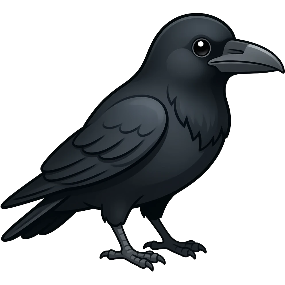 thick black outline, raven emoji, thick black outline, simple cartoon emoji