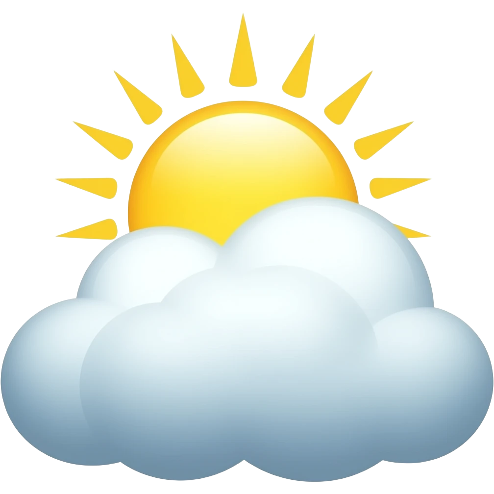 sun shinning from behind 2D carton style fluffy cumulus looking cloud without background emoji