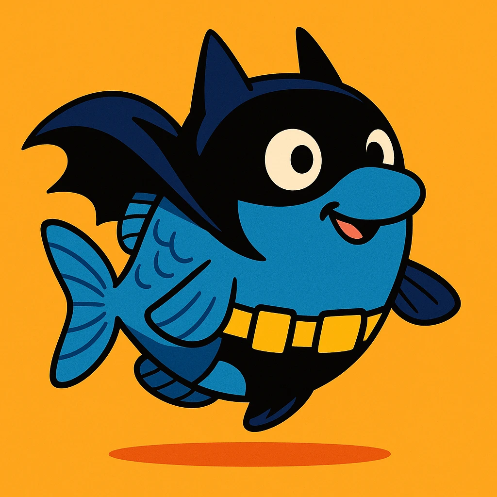 a fish dressed as Batman, cartoon style emoji
