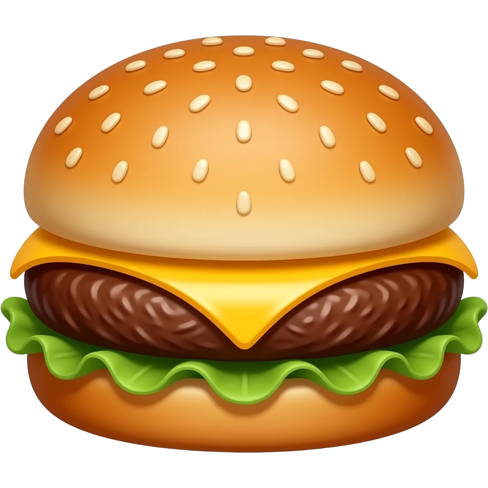 cheddar cheeseburger, bun + beef patty + double melted cheddar filling the space, no lettuce, no vegetables, no green layers, premium casual game art, 3D cartoon, front view, no outline, transparent background emoji