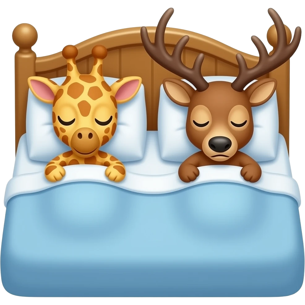 Einfacher Giraffenkopf und Elchkopf schlafen in einem bett emoji