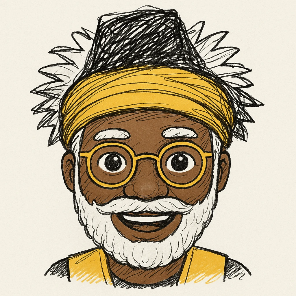 Add a hat to the character in the style of a black doodle emoji