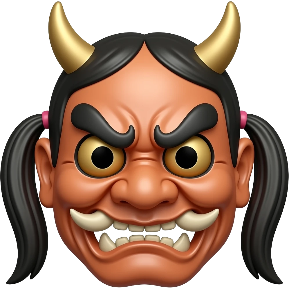 Female Japanese ogre mask with cute pigtails emoji