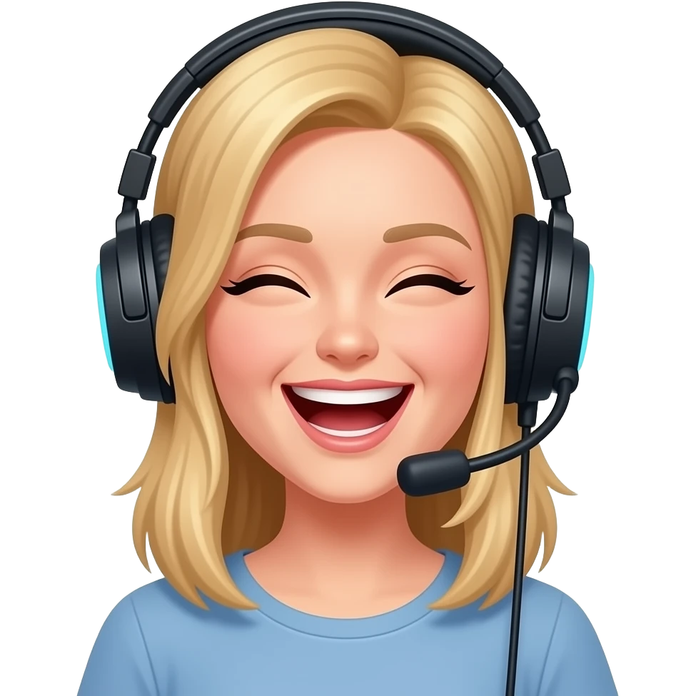 casque jeux, femme, blonde, cheveux mi-long morte de rire emoji