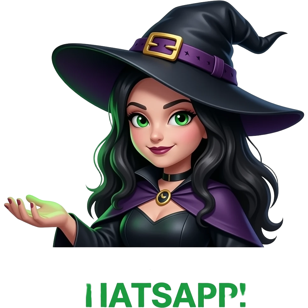 A dark sorcerer’s evil girl witch, hand holding a WhatsApp logo burning with green magical flames. Text below: 'This place is better than WHATSAPP!'. Cinematic lighting, high-contrast emoji emoji