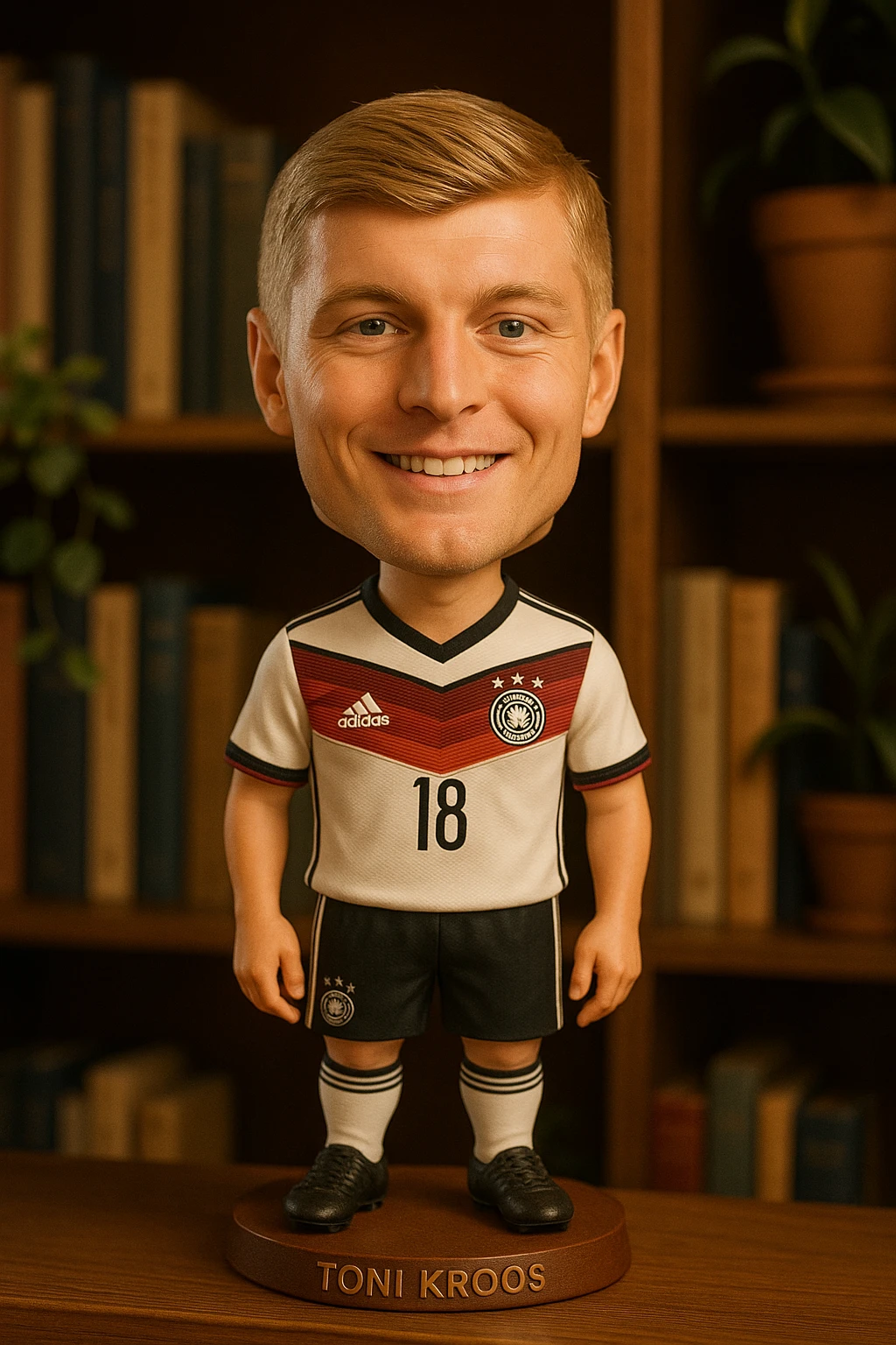 Toni Kroos, wearing the 2014 Germany national team jersey, looks straight at the crowd and smiles. emoji