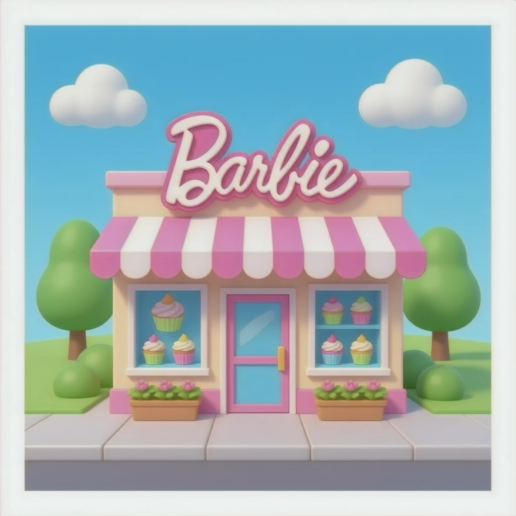 A sweet Barbie-style pastel cupcake store emoji