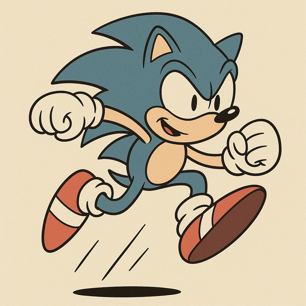 Sonic the Hedgehog, jumping in the air, dynamic action pose, blue spikes, red and white shoes emoji