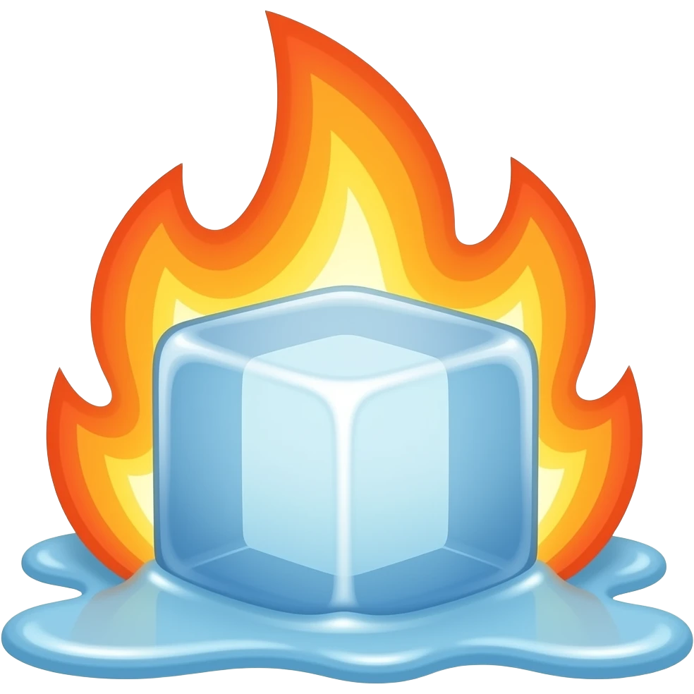 Ice cube on fire that is melting emoji