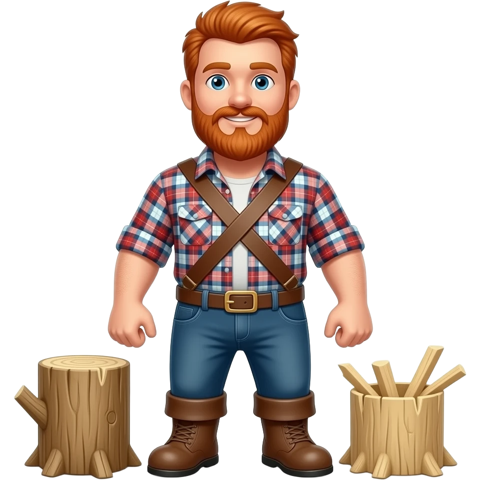 A Full body comedic lumberjack with red hair and beard cross dresser emoji