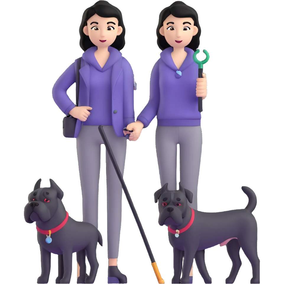 Woman with long black hair holding a black Cane Corso dog with cropped ears and short tail emoji