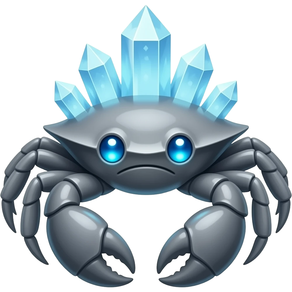 A Gray crab with crystals on its back with blue glowing eyes st 4 emoji