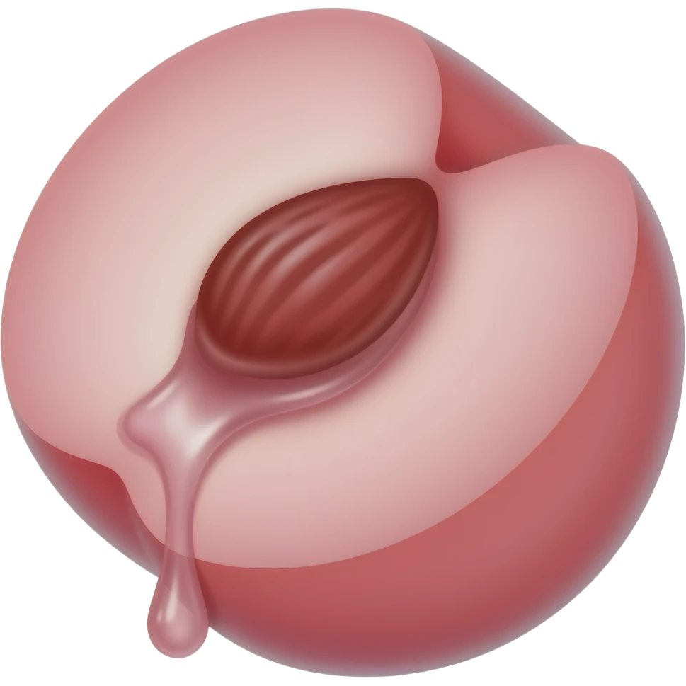 Juice dripping from inside a pink peach emoji