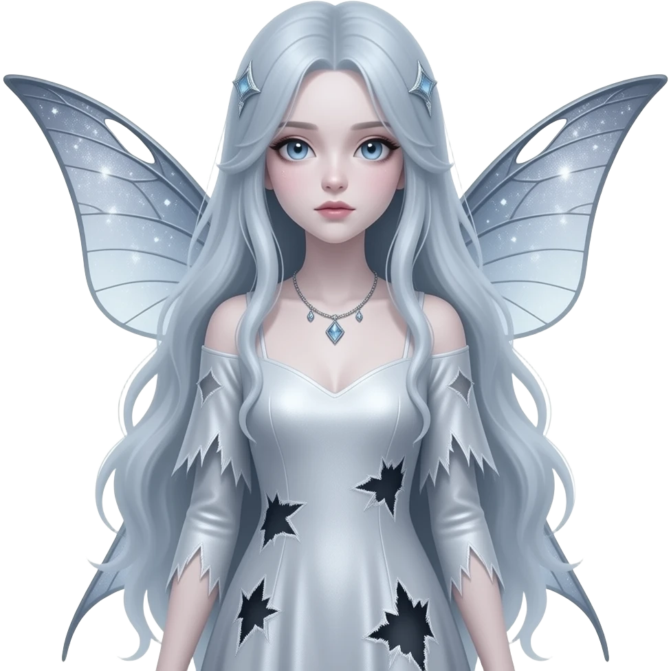 Gloomy petite beautiful pretty sparkly shiny ghostly fair lady with long ragged torn tattered dress emoji