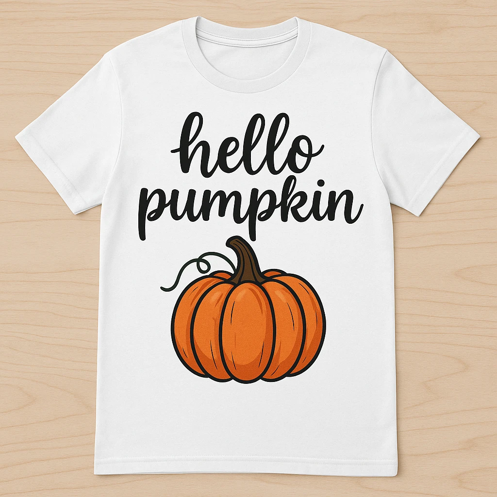 t shirt with print "hello pumpkin" emoji