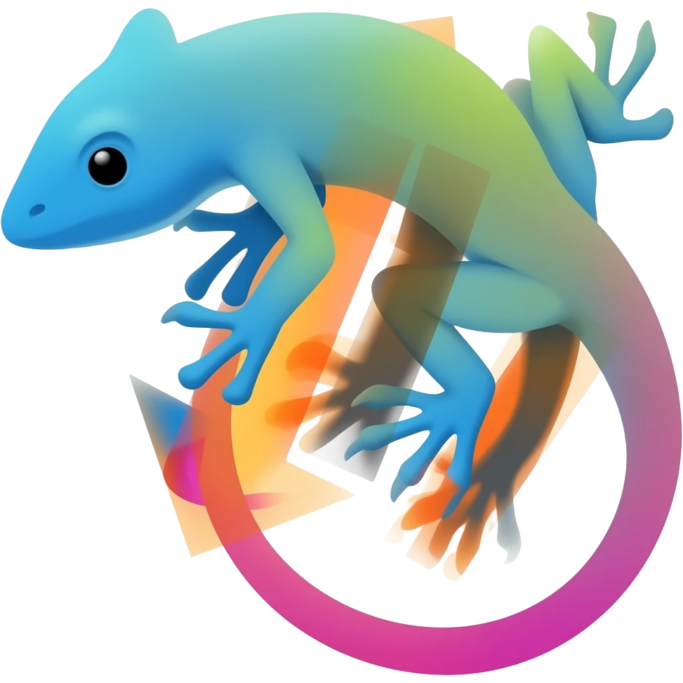 Arrow pointing down in the shape of a lizard colors blue orange and pink emoji