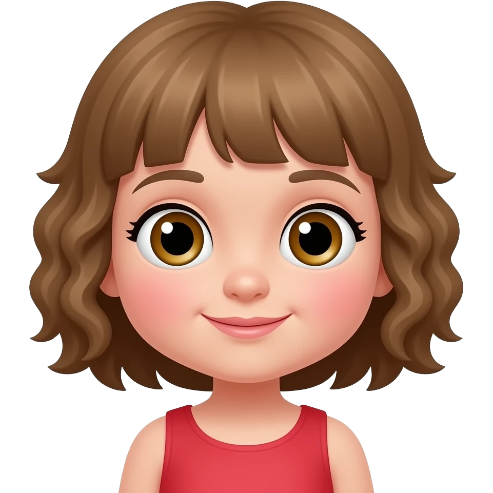 Crea un bambino con gli occhi a spirale con i capelli a zigzag con vestito rosso e faccia di colore rosa emoji