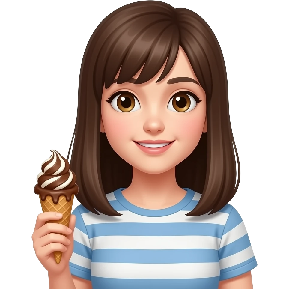 open straight brown hairs girl hold a ice cream with brown  color scope emoji