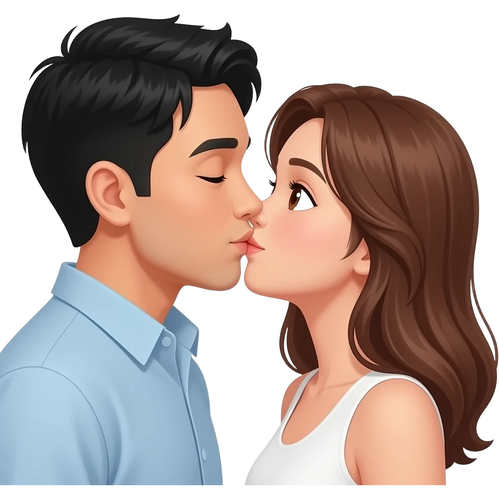 asian men and white woman with brown hair brown eye kisses emoji