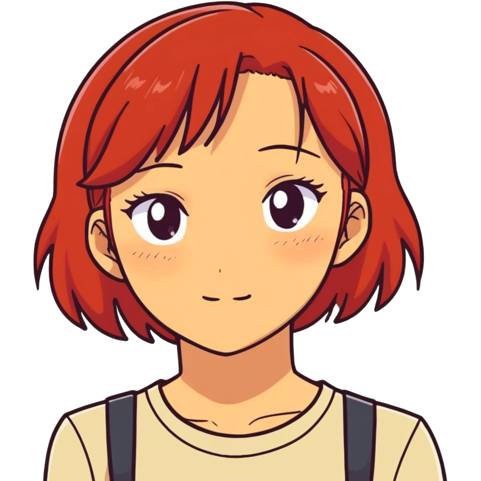 Woman with red hair, tan skin and freckles, anime emoji