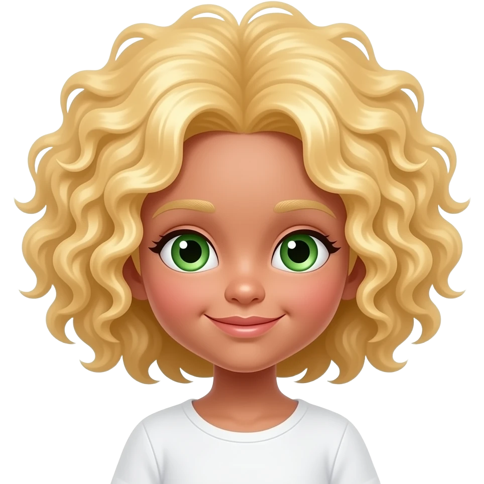 Niña pequeña pelo afro rubio ojos verdes piel blanca emoji