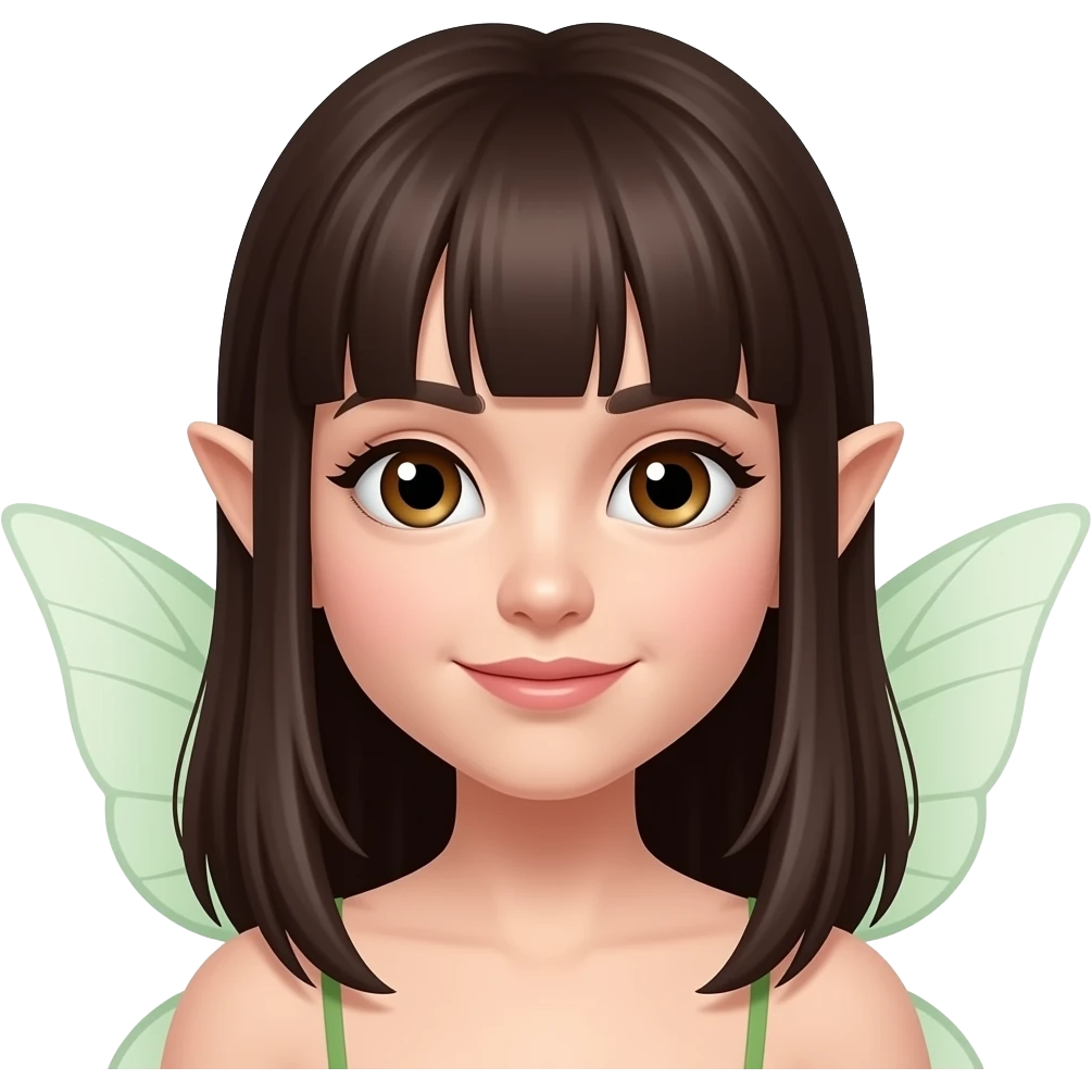 fair skin fairy with dark brown hair bangs and brown eyes emoji