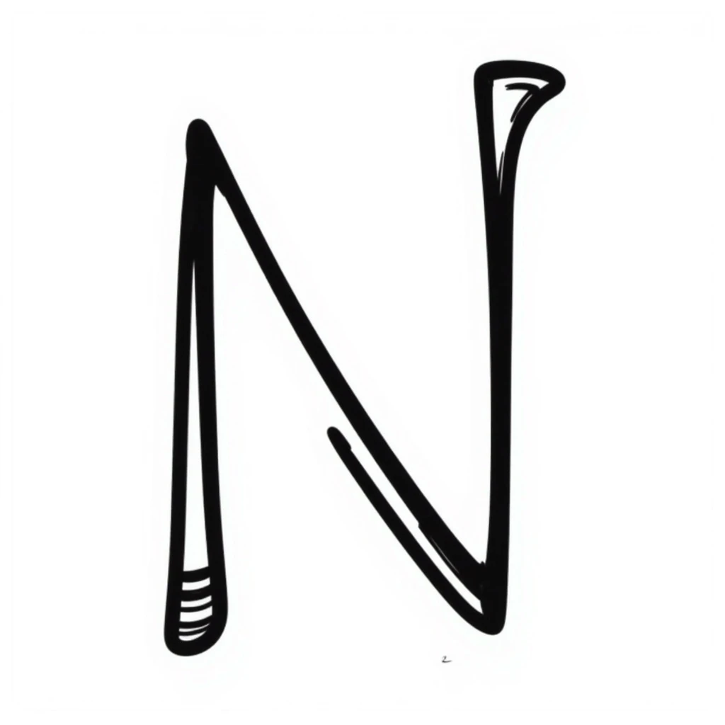 letter n emoji, black doodle, hand drawn style emoji