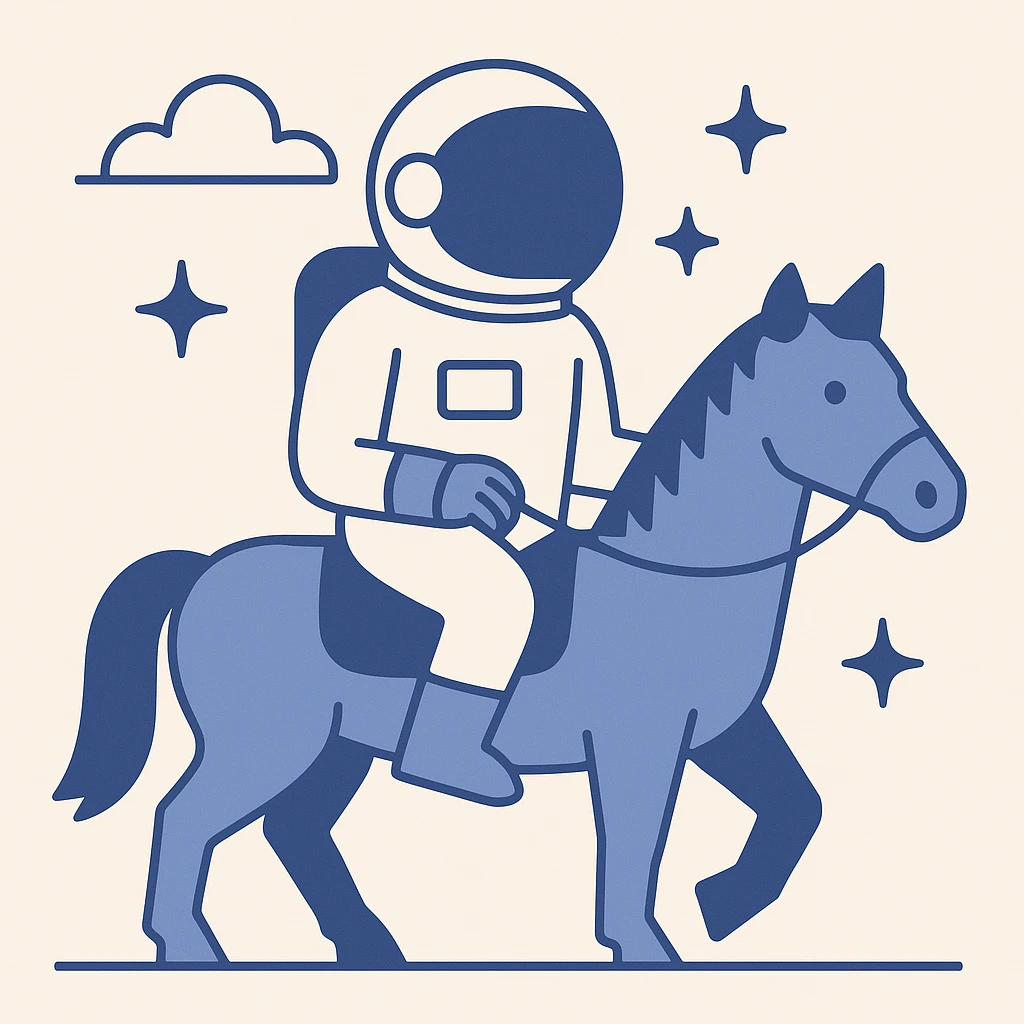 astronaut on horseback with stars in background emoji