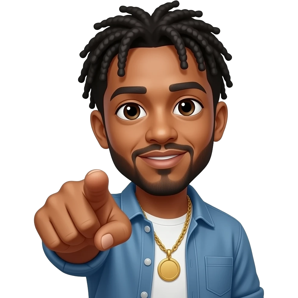 Un cantante de reggaeton güero, señalando hacia el frente, como si dijera que te está emoji