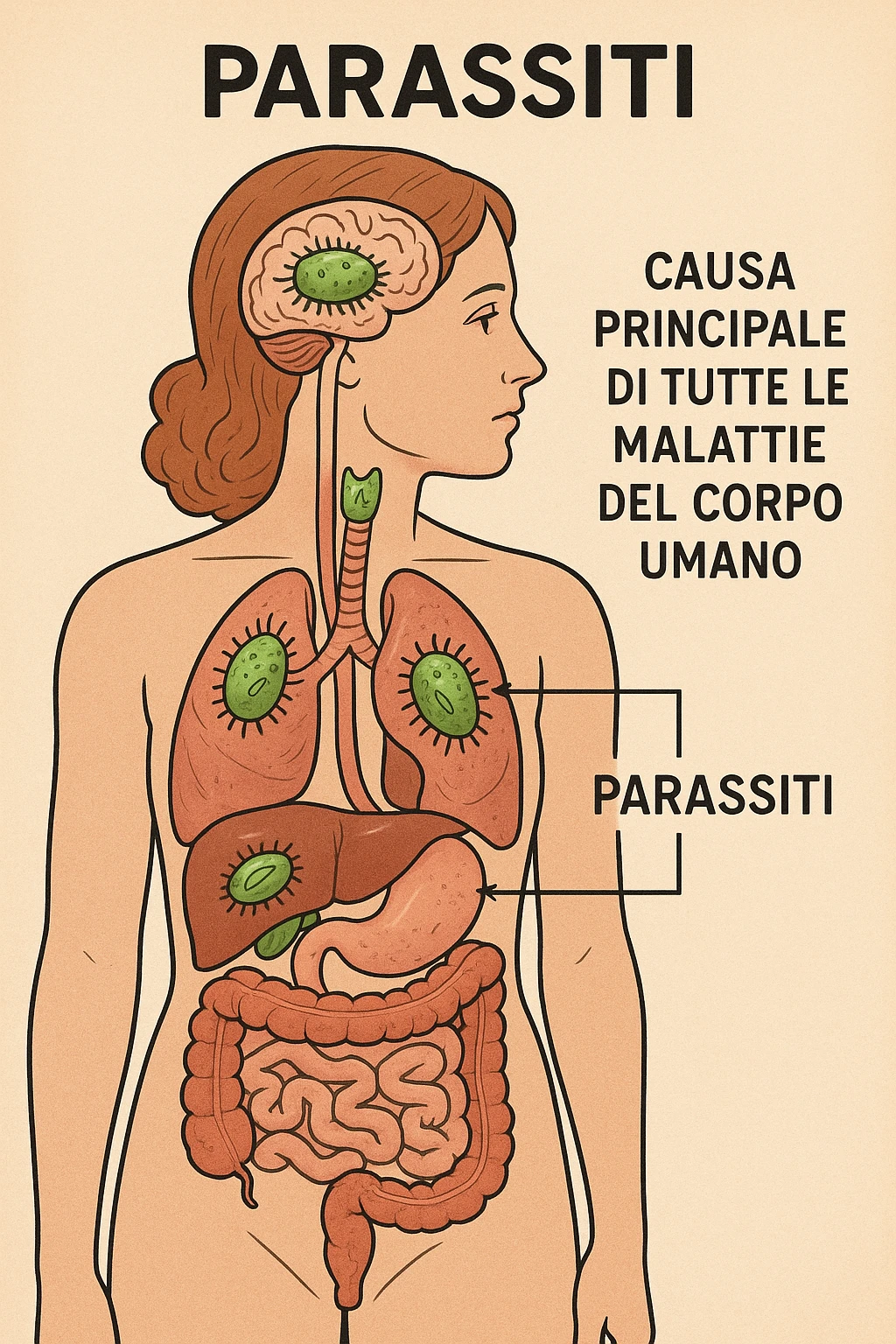 Donna con parassiti nel corpo che è la principale causa di tutte le malattie del corpo umano in italiano emoji