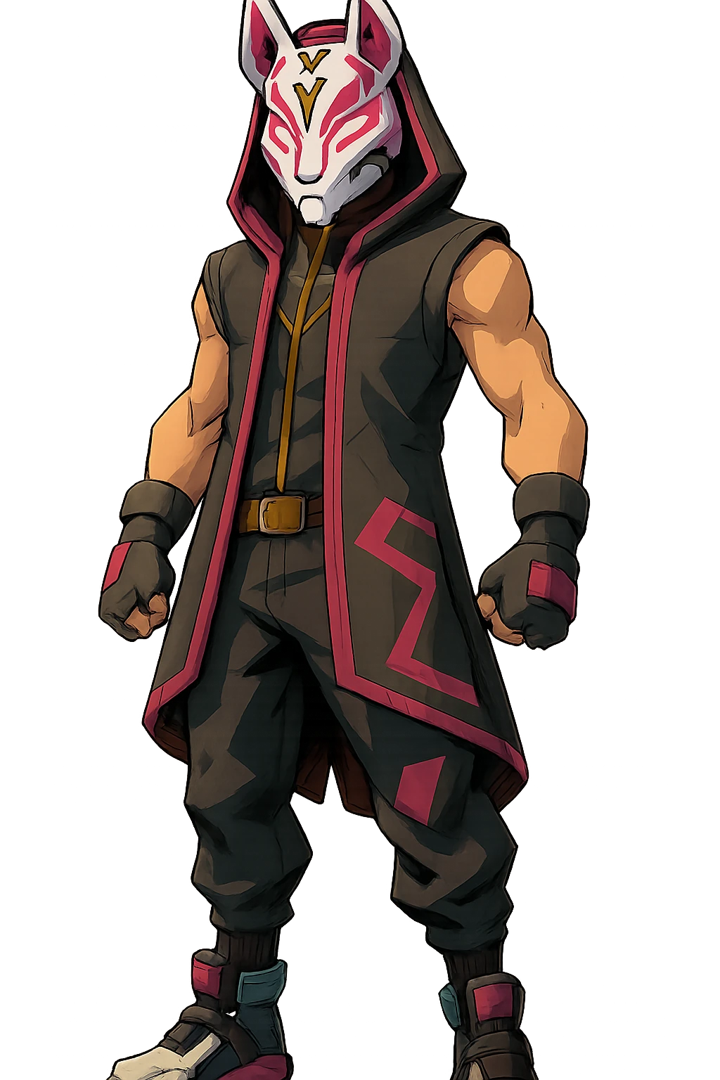 Fortnite Drift skin, full body, fox mask, glowing pink lines, stylized, no text emoji