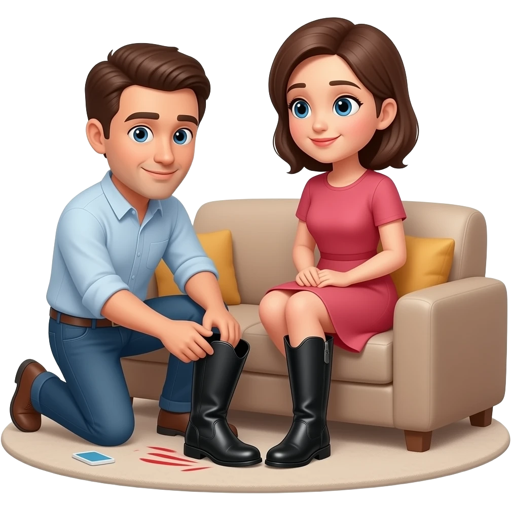 Man taking off woman’s painful boots at home emoji