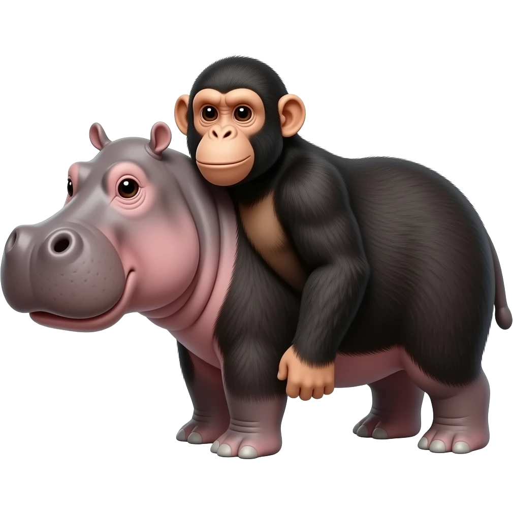 Custom iOS emoji with no blur and a white background. The topic of the emoji is "hippo with chimpanzee body". It MUST maintain the general apple iOS emoji style. emoji