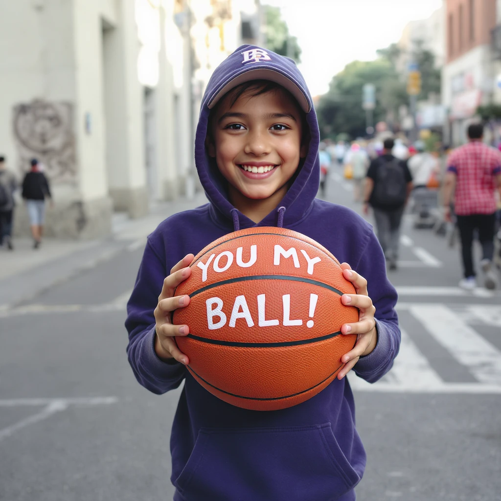 Make Him Happy Smiling
Holding a basket ball 
Add The Word You My Ball?! emoji