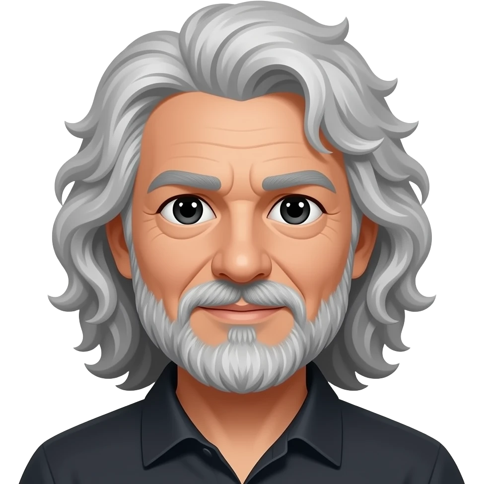 البشرة افتح من الأسمر  العيون مسحوبة حواجب سوداء رمادي بشره قمحيّة اللون وعمرة ستون عاما رجل شعره كيرلي رمادي طويل عيناه اسود كعيون الفهد له لحية emoji