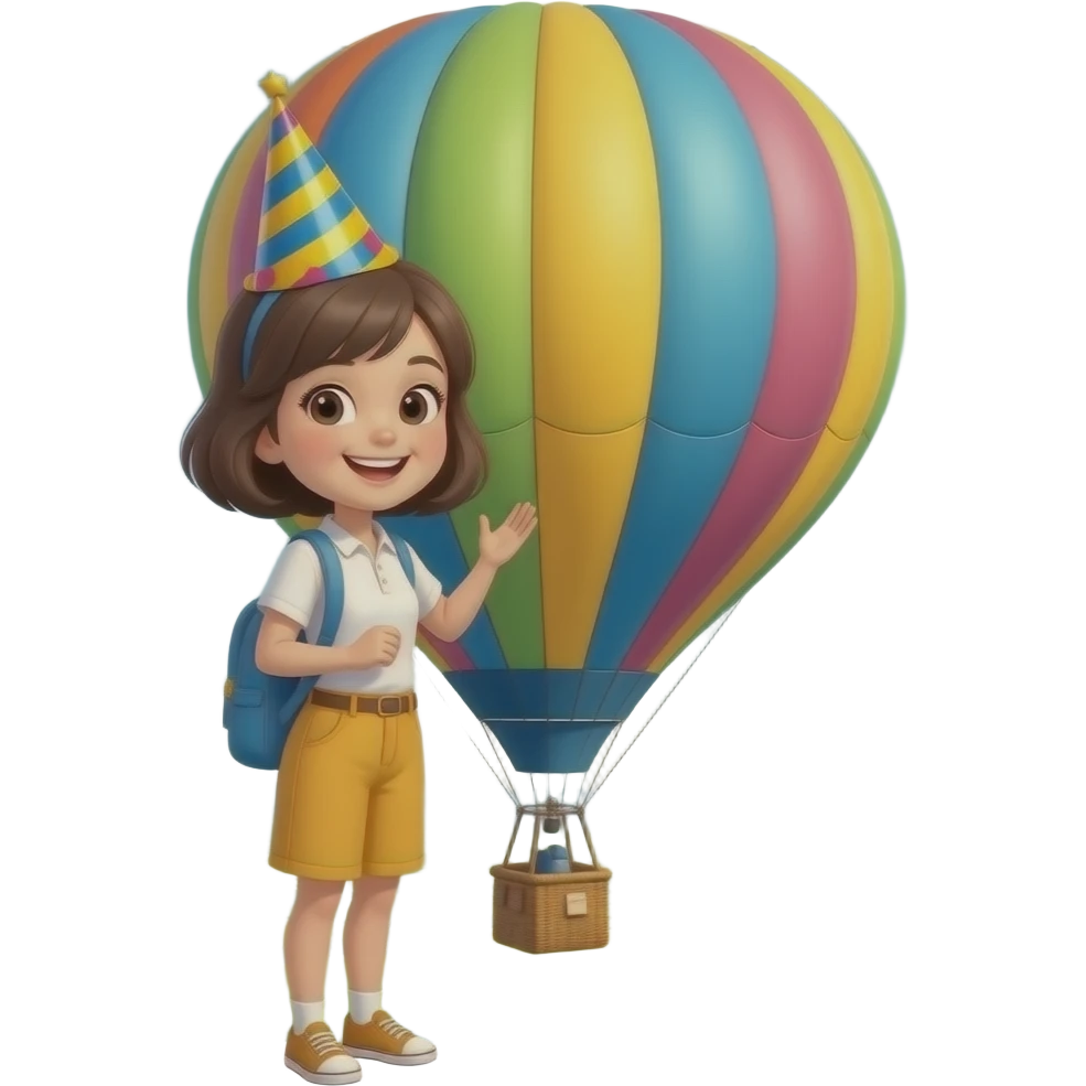 HAPPY BIRTHDAY WORLD TRAVELER ON HOT AIR BALLOON GIRL emoji