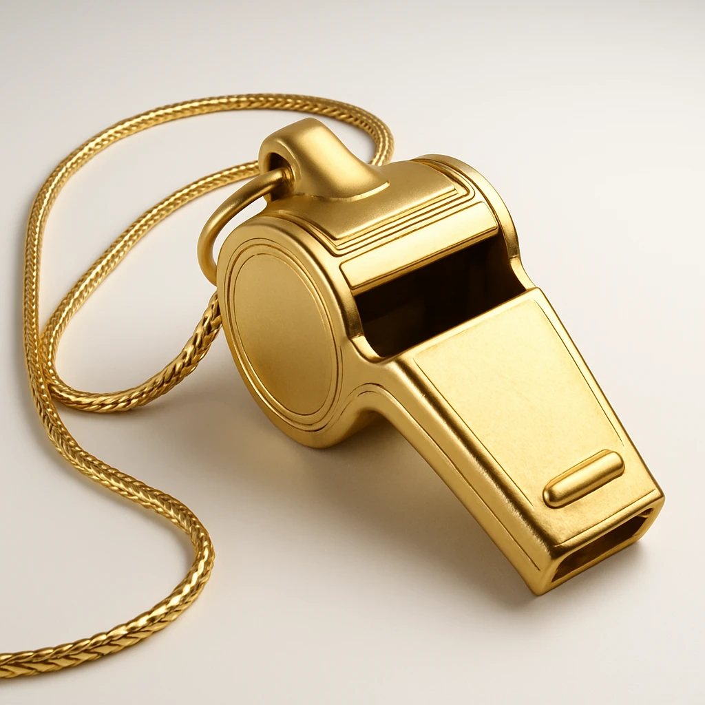 a metallic gold whistle with a lanyard emoji