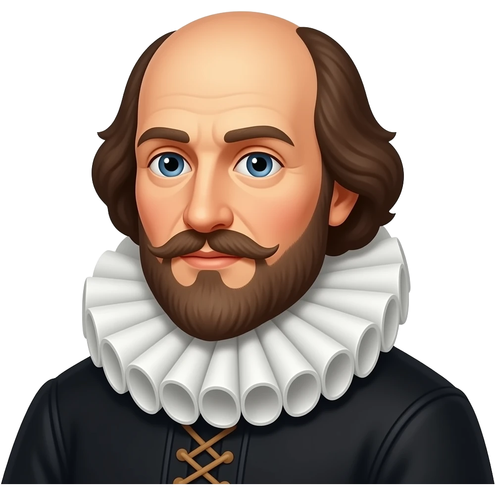 William Shakespeare with beard and balding head wearing a ruff collar emoji