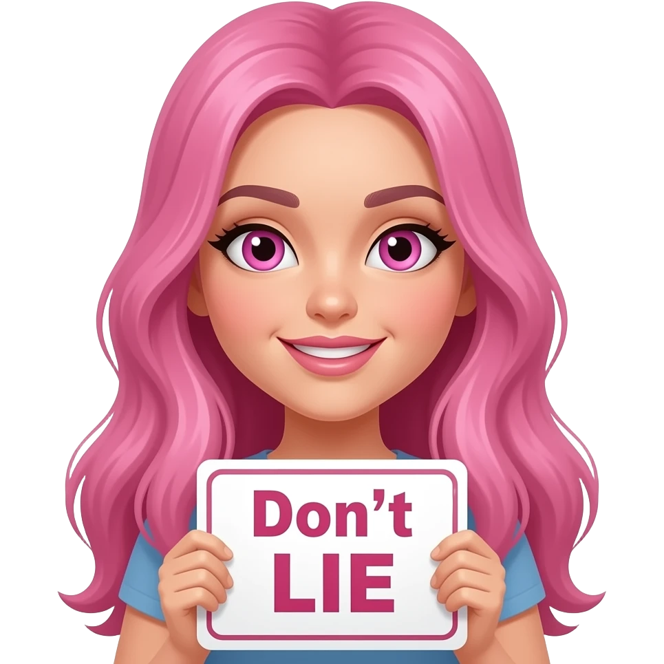sexy girl with long pink hair and pink eyes holding Don't LIE sign emoji