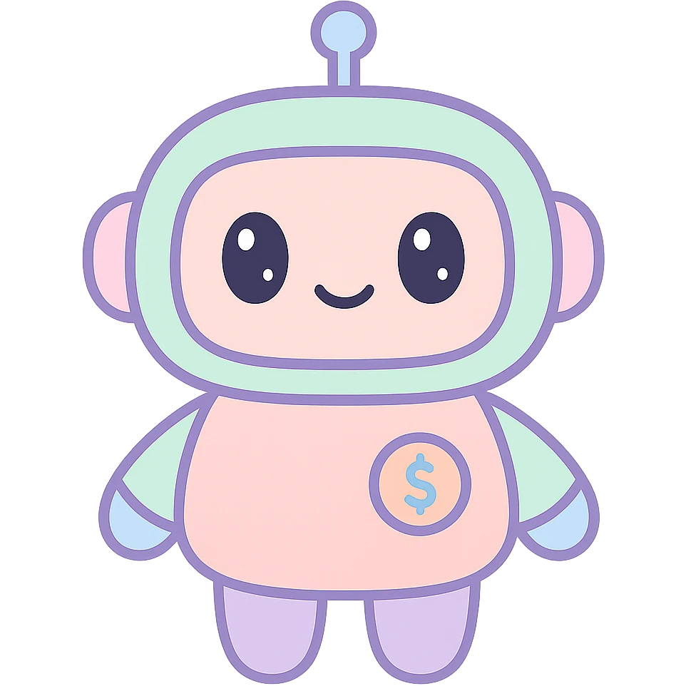 friendly and modern robot mascot for a finance app with subtle money or finance elements emoji
