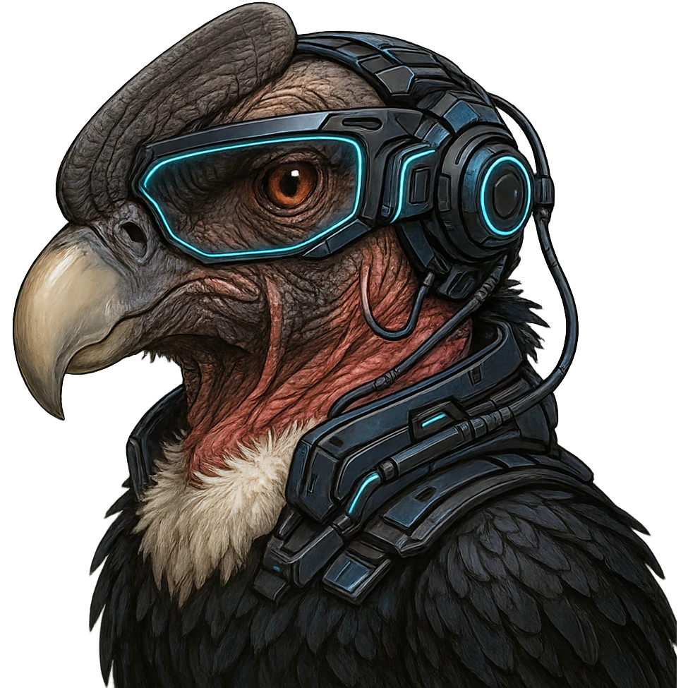 a condor with futuristic eyewear, tech-inspired, detailed and expressive emoji