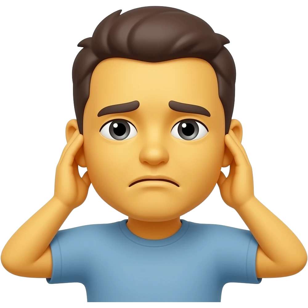 I want a classic yellow emoji holding its ears with sad face emoji