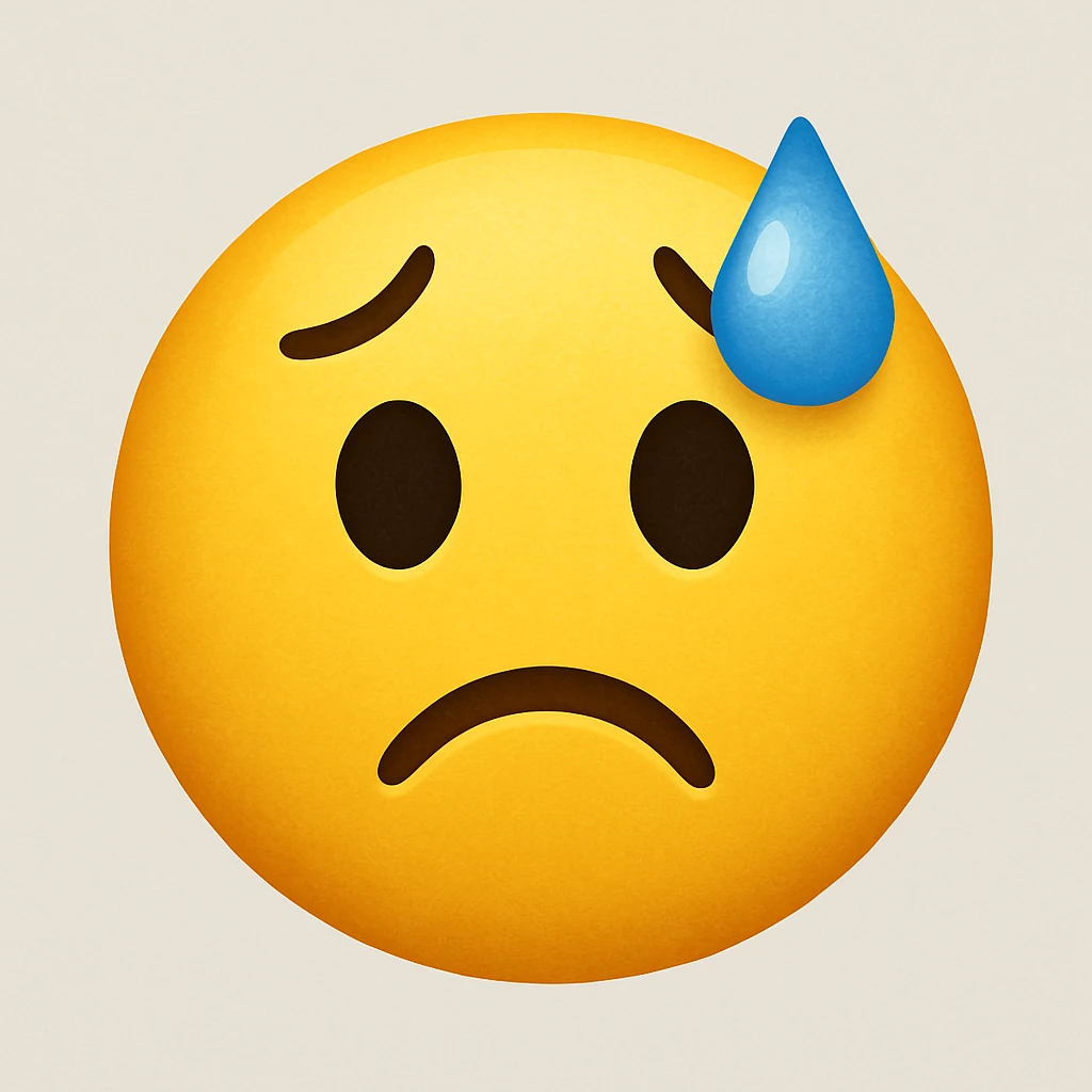yellow emoji with a worried sweat expression emoji