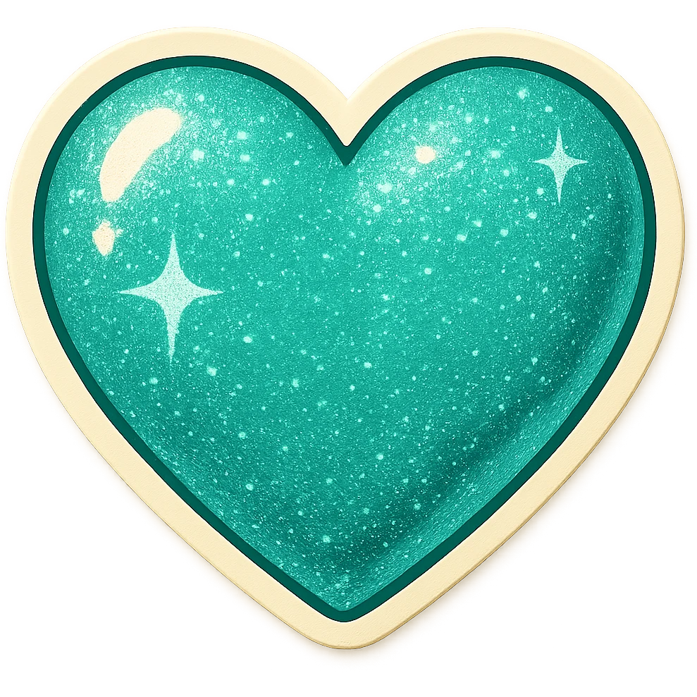 Change the glittery mint color heart with a subtle gradient to a glittery teal color heart with a subtle gradient, keeping the background transparent. emoji