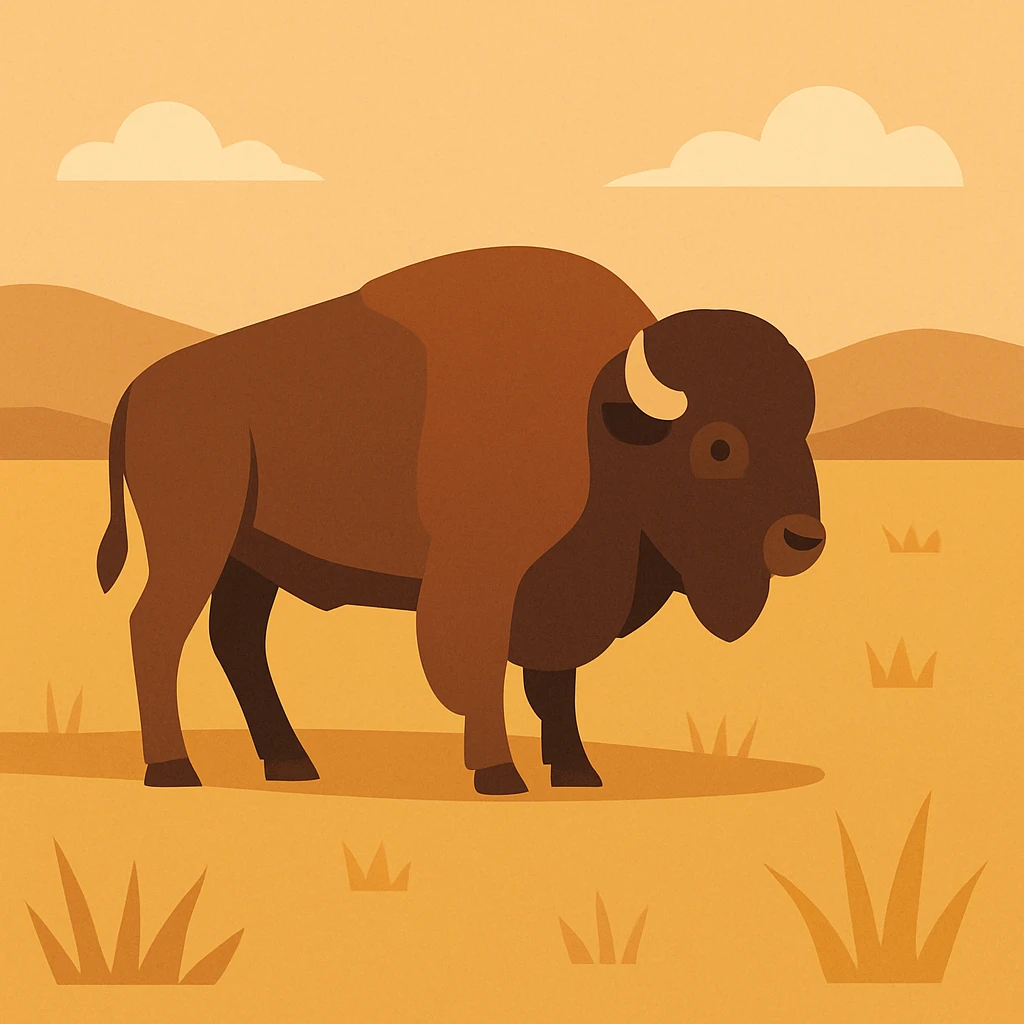 Flat design style buffalo in the plains emoji