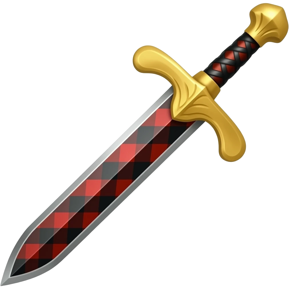 Red and black diagonal with gold leaf and a sword emoji