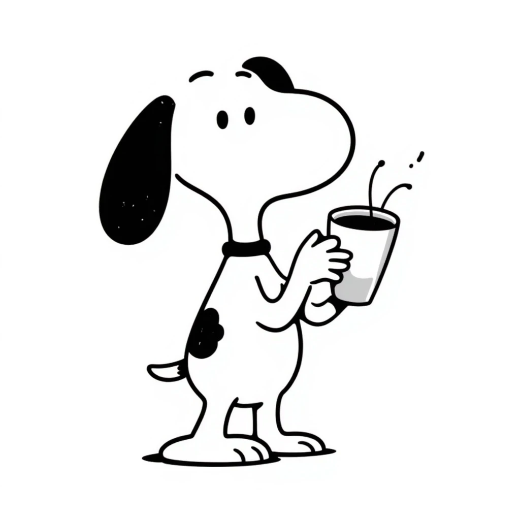 Snoopy holding a coffee cup emoji