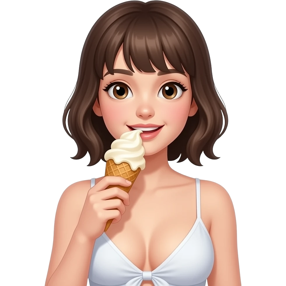 cute girl with big cleaveage eating emoji