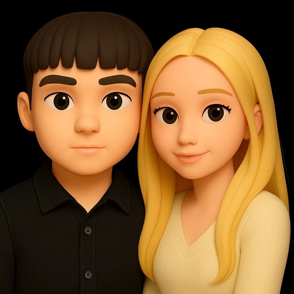 Make the guy's skin color the same as the girl's skin color in the image, keeping the 3d-emoji style and everything else unchanged. The original style is 3d-emoji, but since it does not support editing, use the general style while respecting the 3d-emoji look. emoji